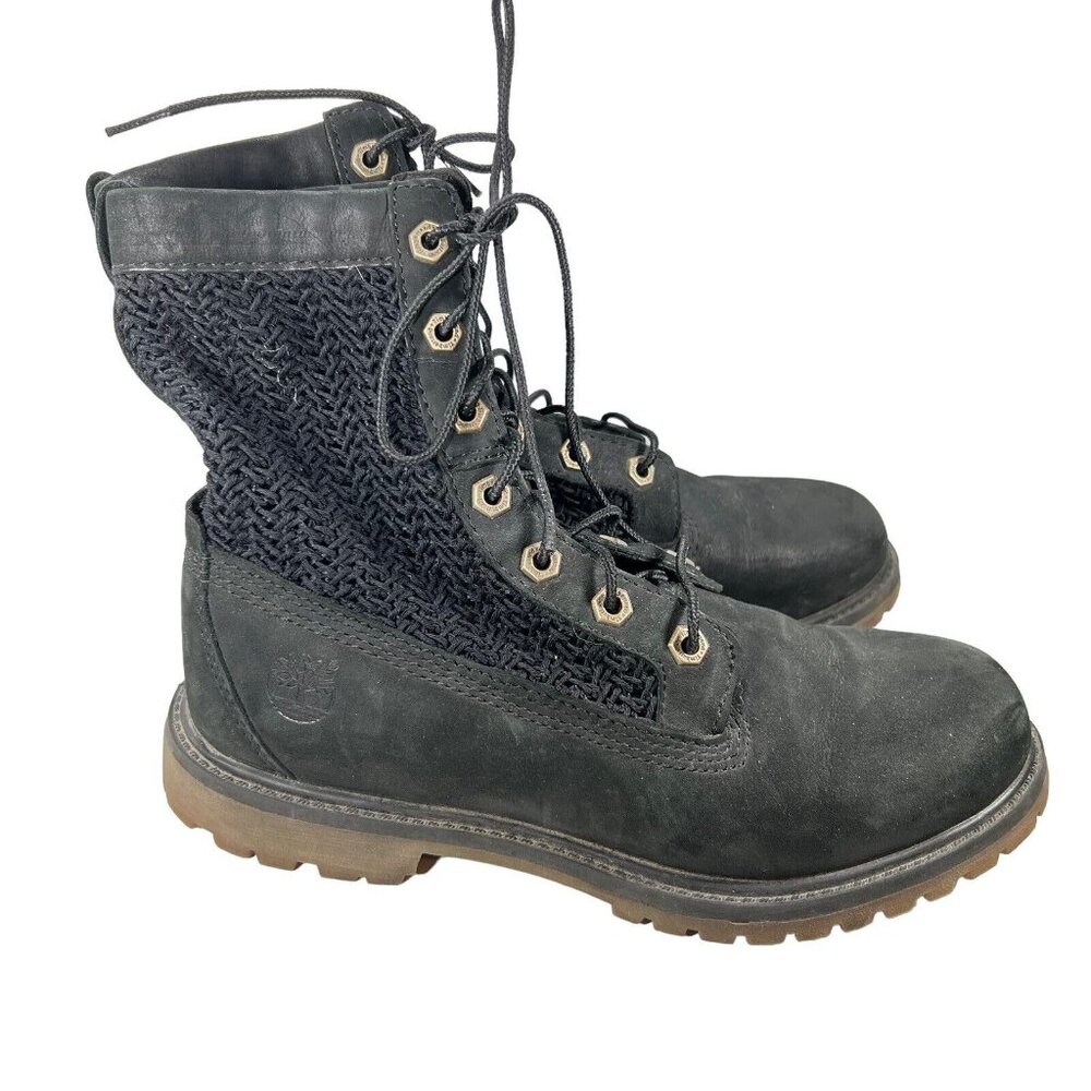 TImberland Womens Combat Boots Black Nubuck Open Weave Mesh Sz US 7.5 EU 38.5 - Picture 2 of 11